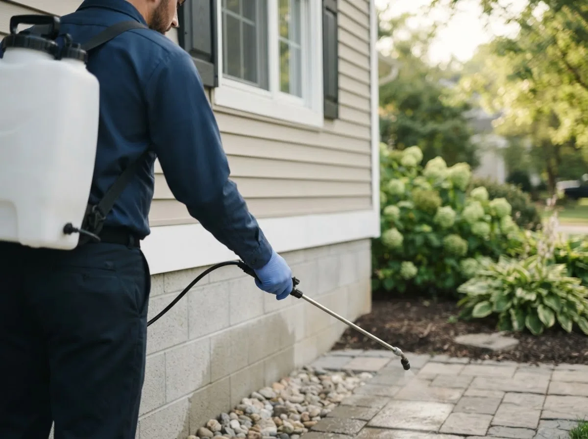 Pest control technician inspecting a home in Roff, OK